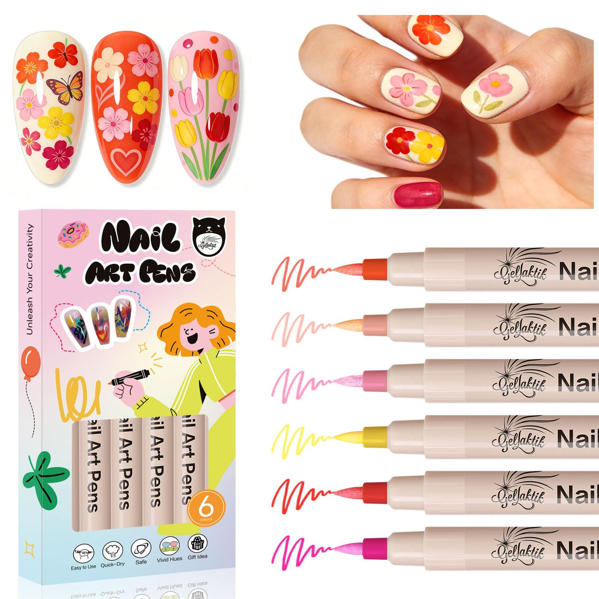 Gelaktik art des ongles, 6 couleurs pour designs variés et faciles.