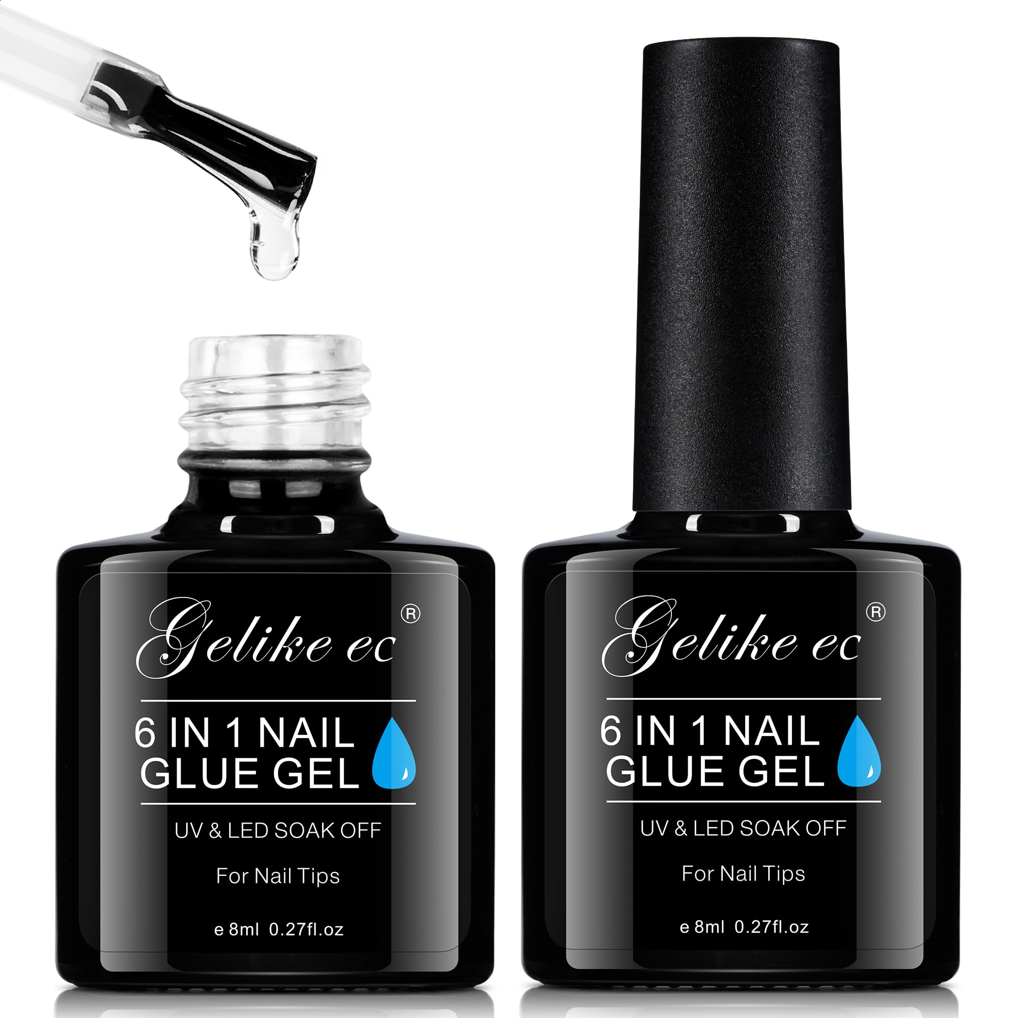 Gelike EC 6-en-1 Colle Gel pour Ongles, adhérence rapide sur ongles prêts à poser.
