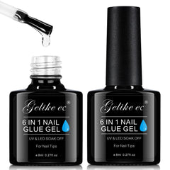 Gelike EC 6-en-1 Colle Gel pour Ongles, adhérence rapide sur ongles prêts à poser.