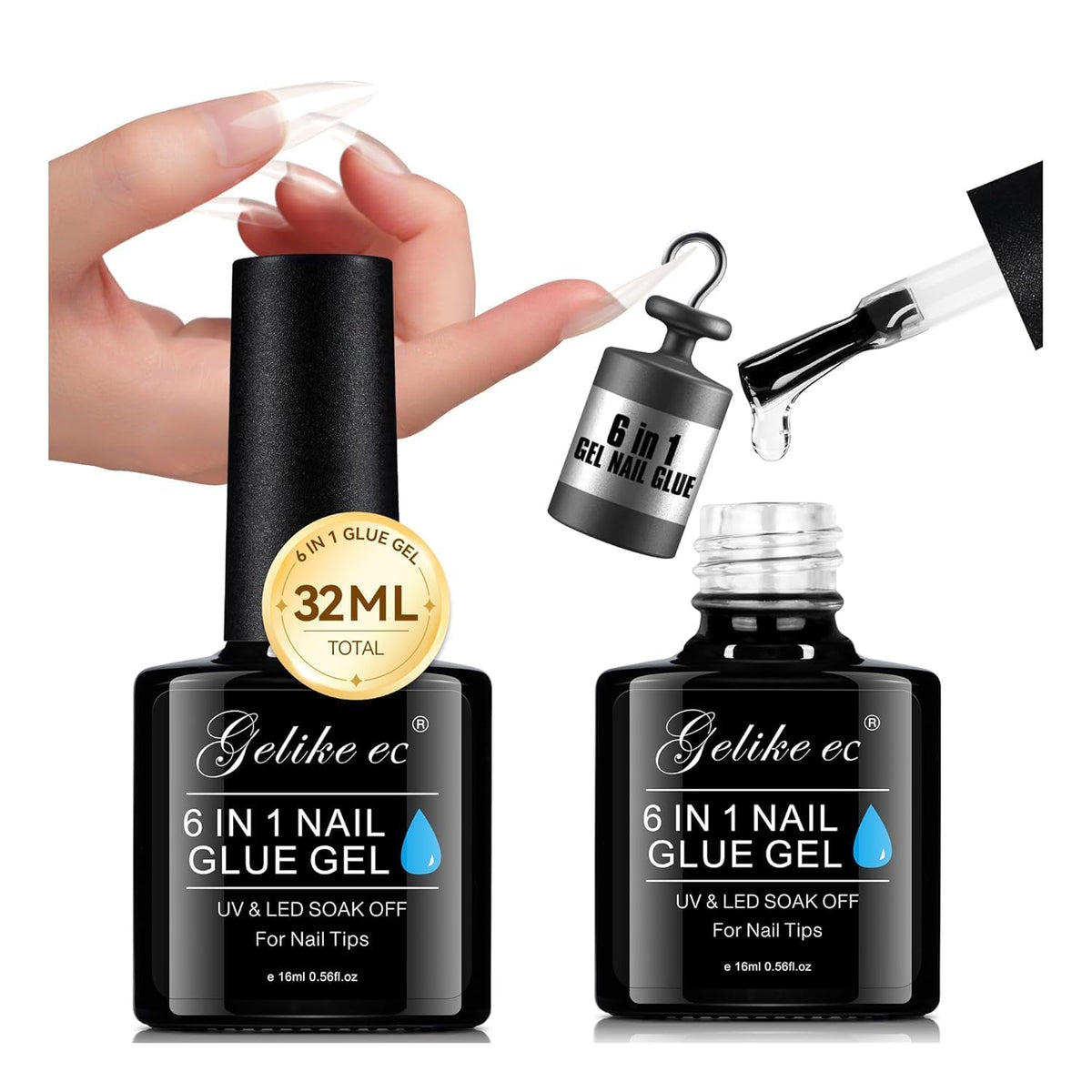 Gelike EC flacon clair de colle UV pour ongles offrant une tenue durable.