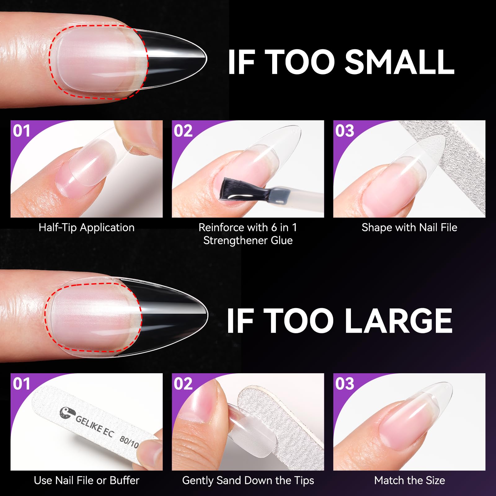 Gelike EC embouts en gel douceur effet naturel sur ongles.