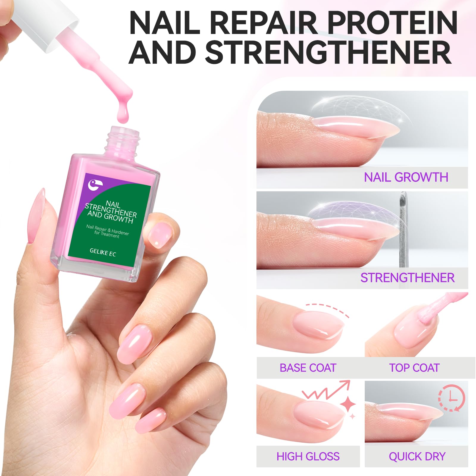 Gelike EC, composition protéinée visible, nourrissante pour renforcer les ongles.