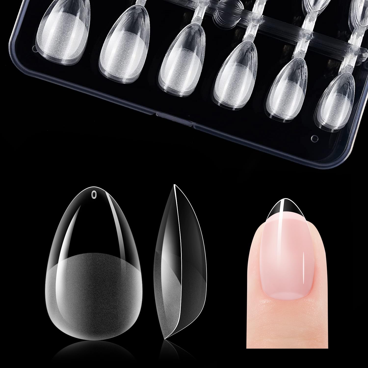 Gelike EC: tips gel extra courts en amande dans une boîte pratique.