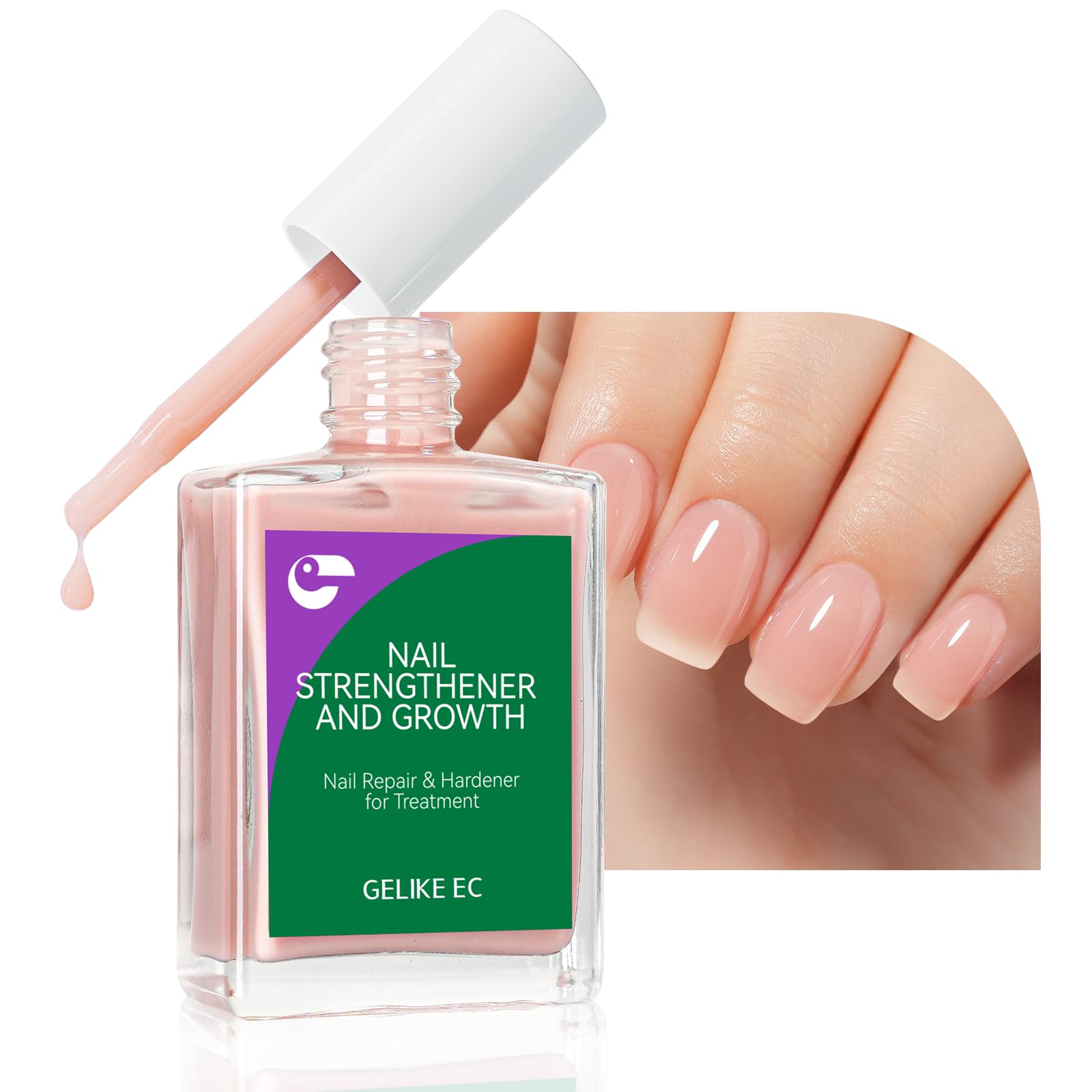 Vernis-renforçateur Gelike ec Nude Rosé, flacon prêt pour ongles fragiles.