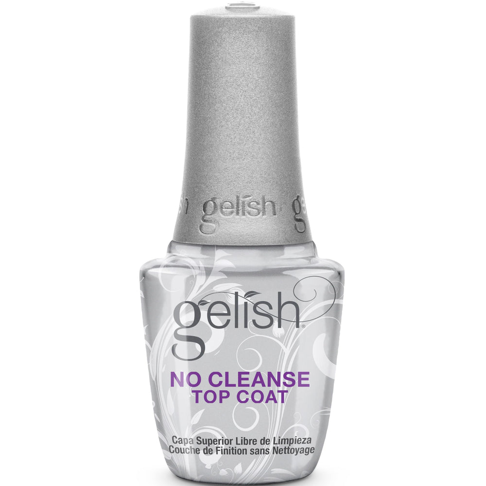 Gelish No-Cleanse Top Coat offre une brillance sans nettoyage, idéale pour une finition lustrée