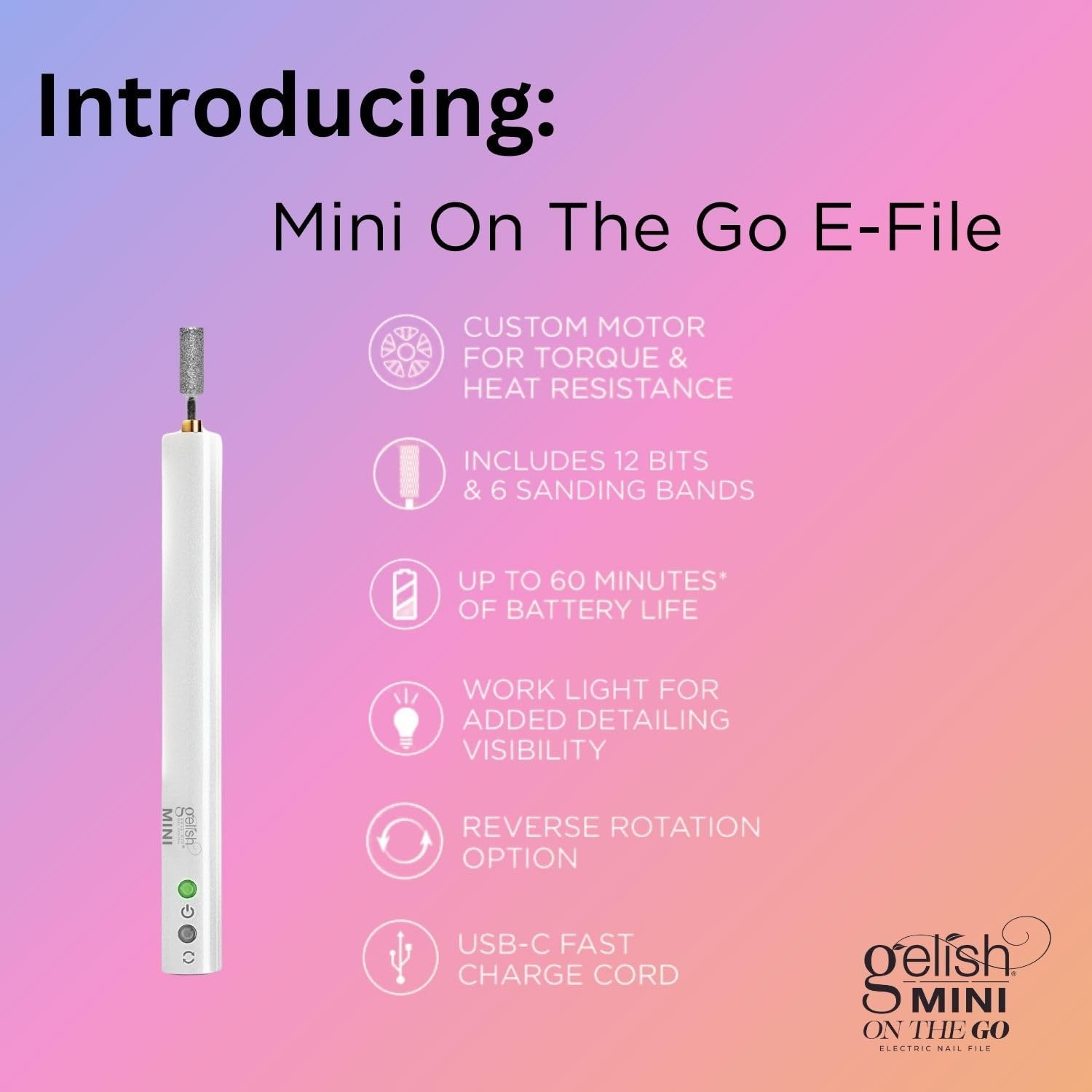 Gelish Mini On The Go – 3 vitesses reglables et direction variable