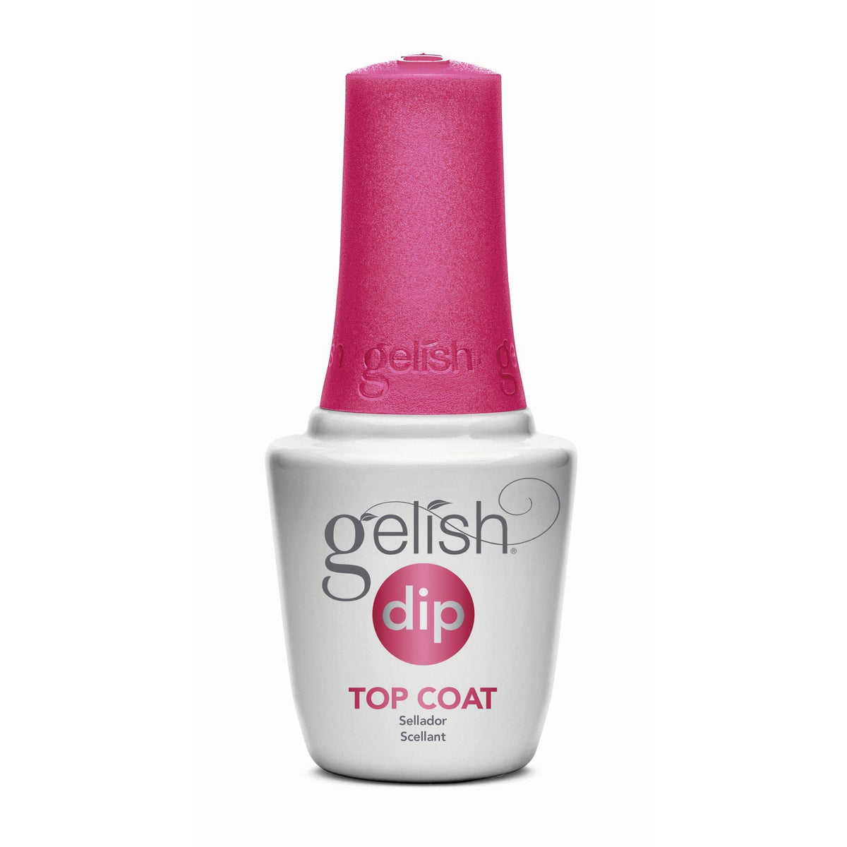 Gelish couche de finition sur flacon, brillance durable et protection des ongles.
