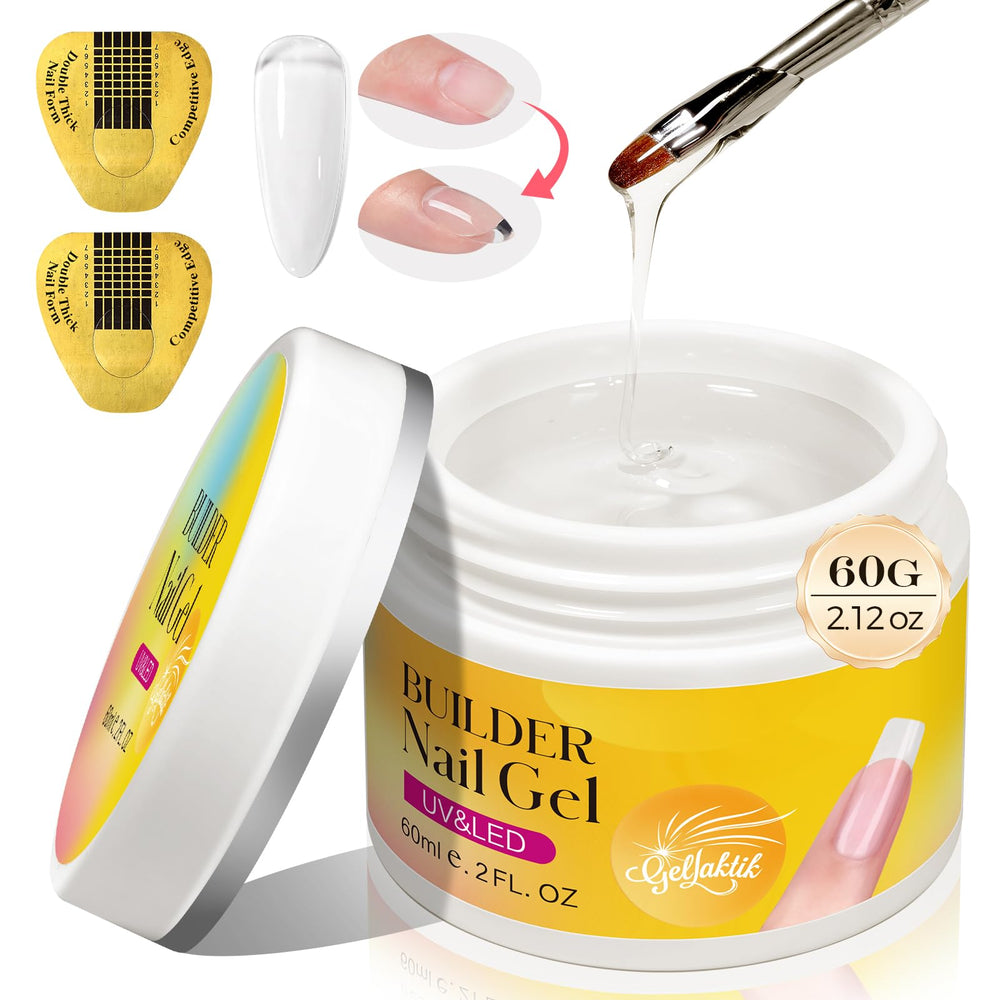 GELLAKTIK Builder Gel clair en bouteille, application fluide et durable.
