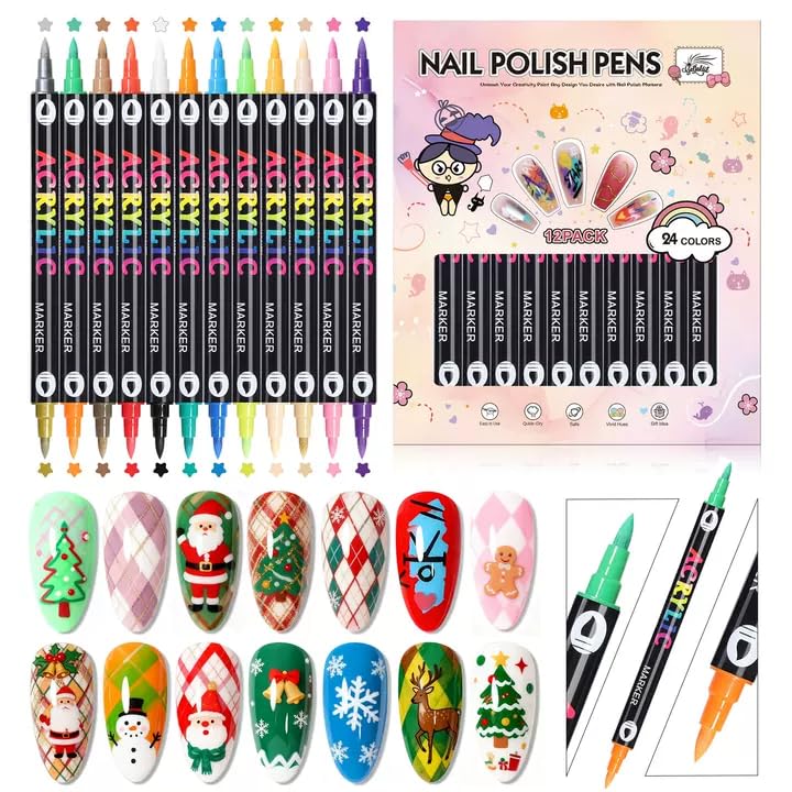 GELLAKTIK ensemble stylos art des ongles 24 couleurs à double pointe pour designs variés