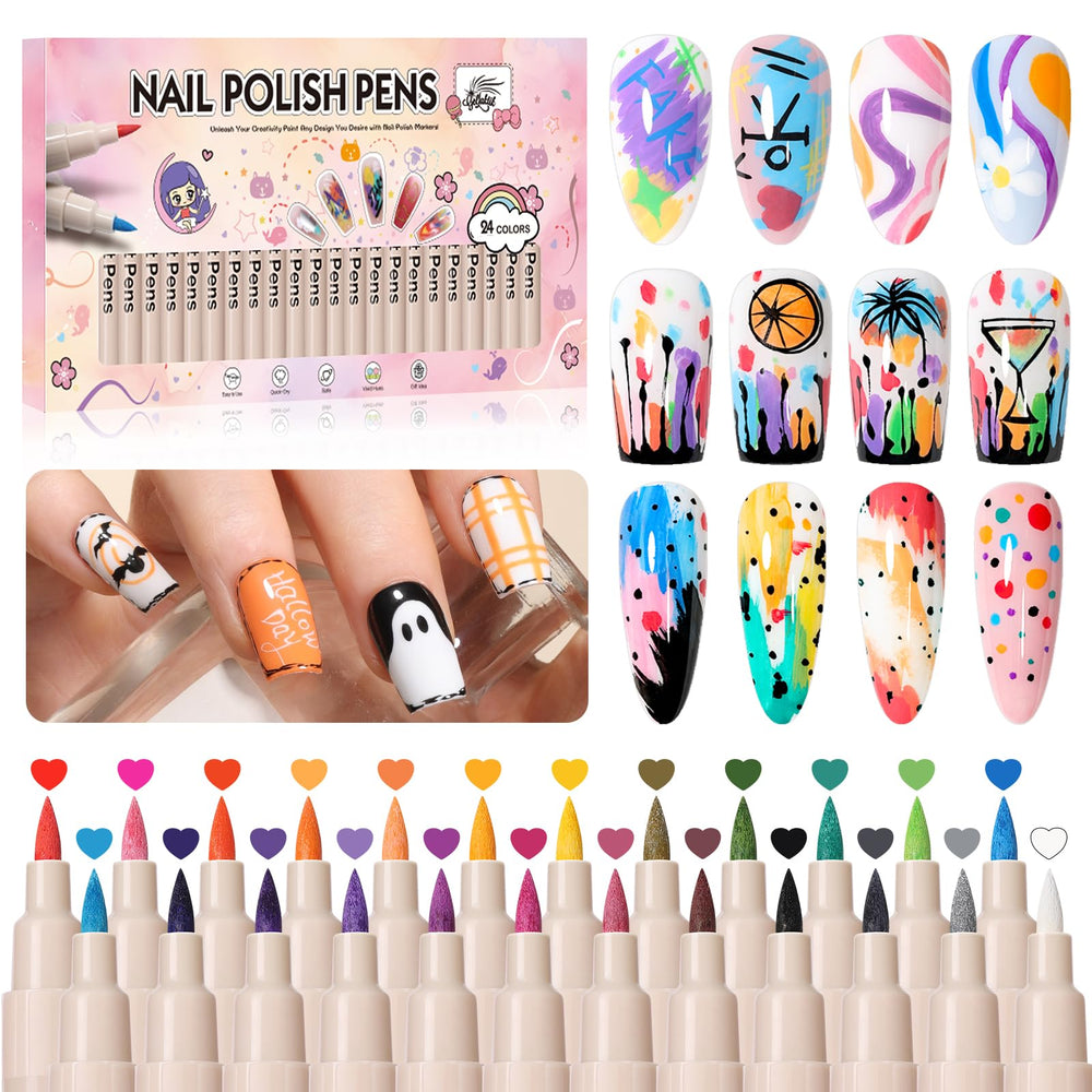 GELLAKTIK ensemble-stylo-art-ongles: 24 couleurs pour des dessins variés à domicile.