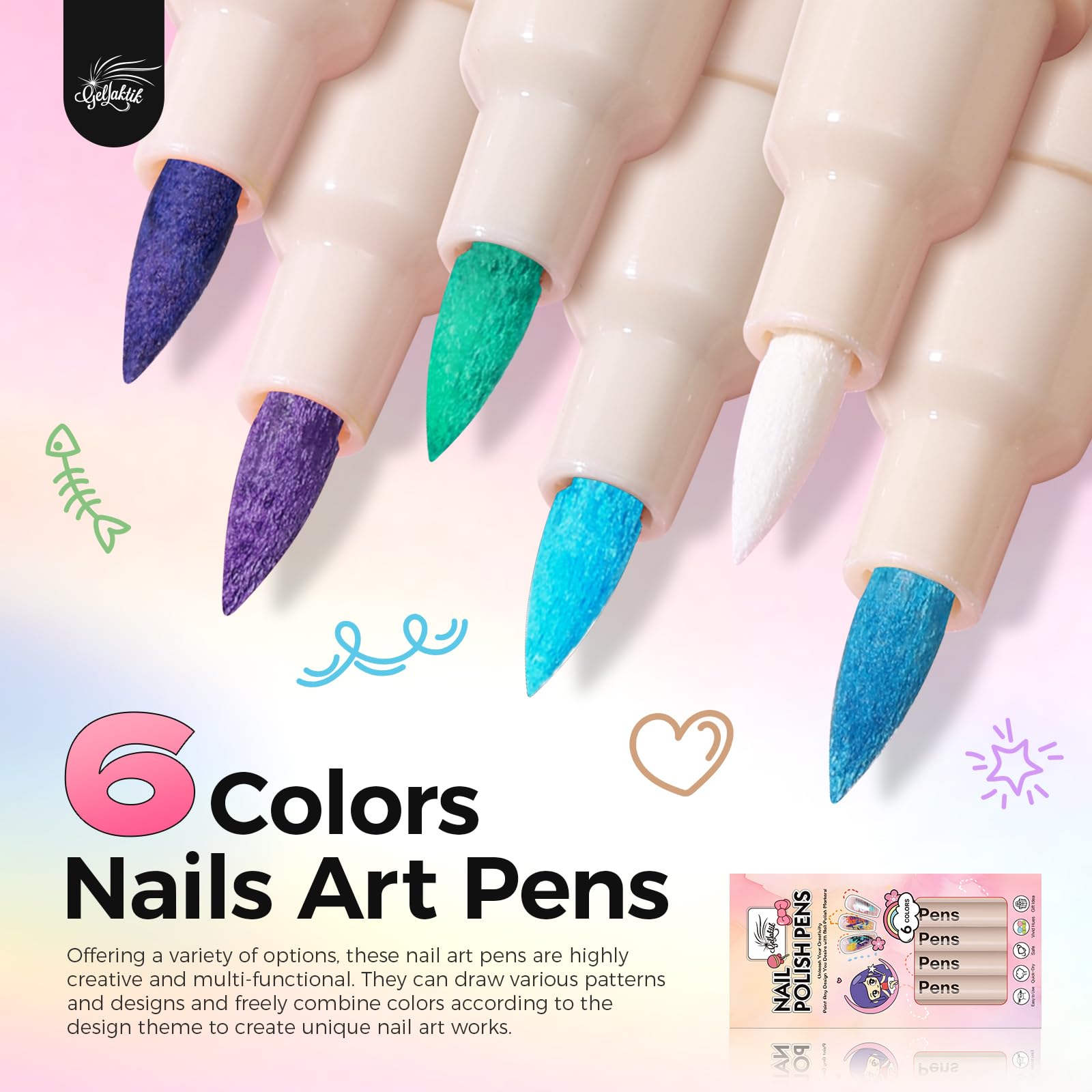 GELLAKTIK stylo-ongles, précision 0,7 mm pour traits fins