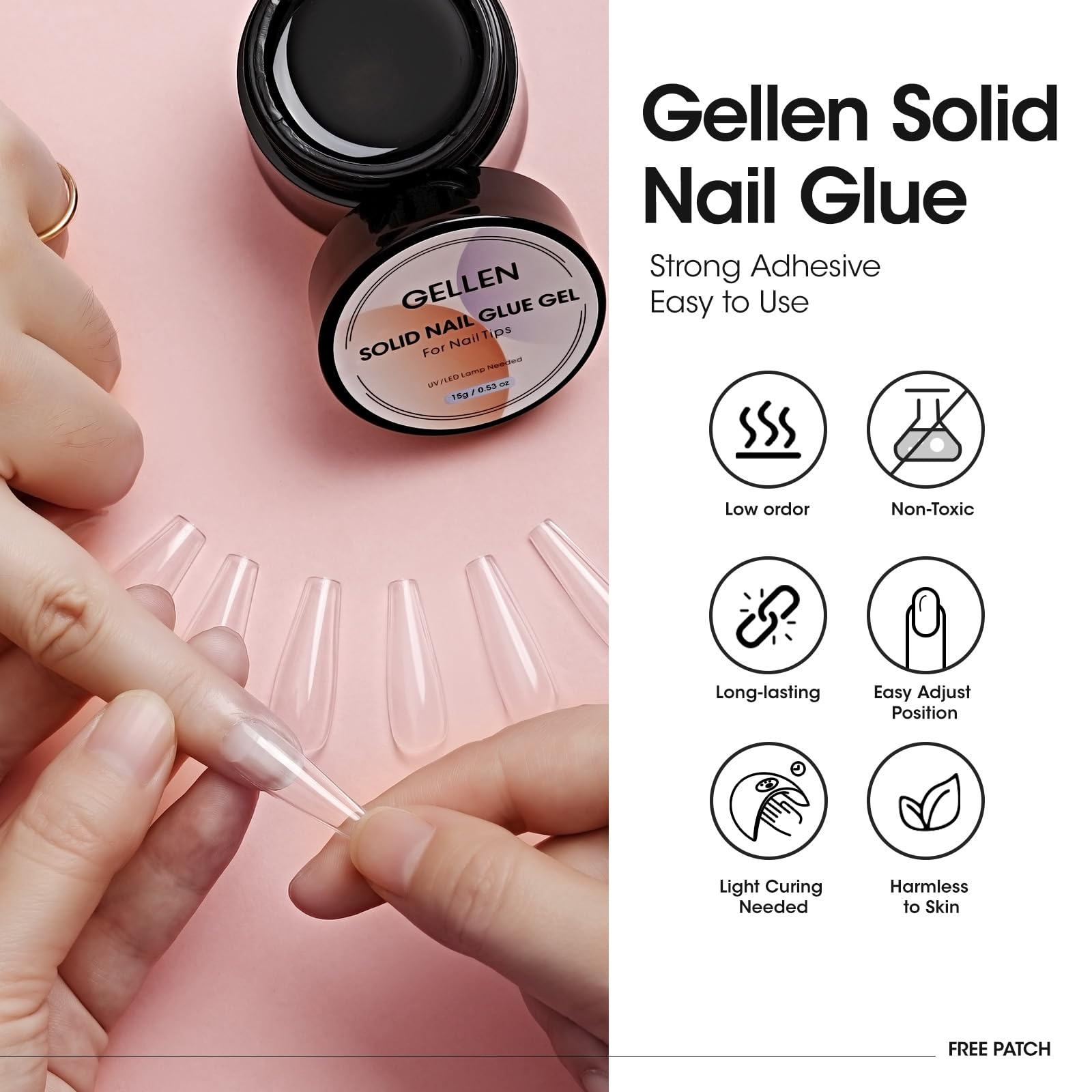 Gellen, application repositionnable sur ongles avec colle gel solide
