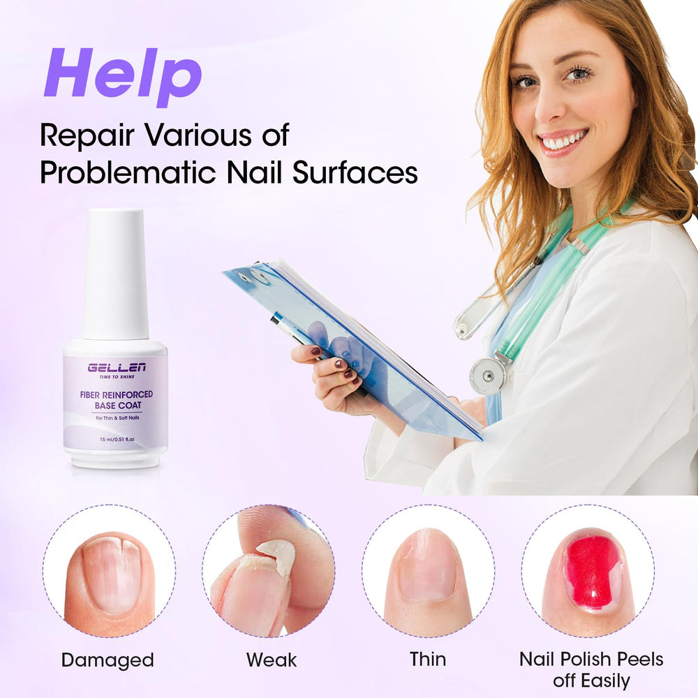 GELLEN Base Gel Fibre: application rapide pour réparer les ongles endommagés.