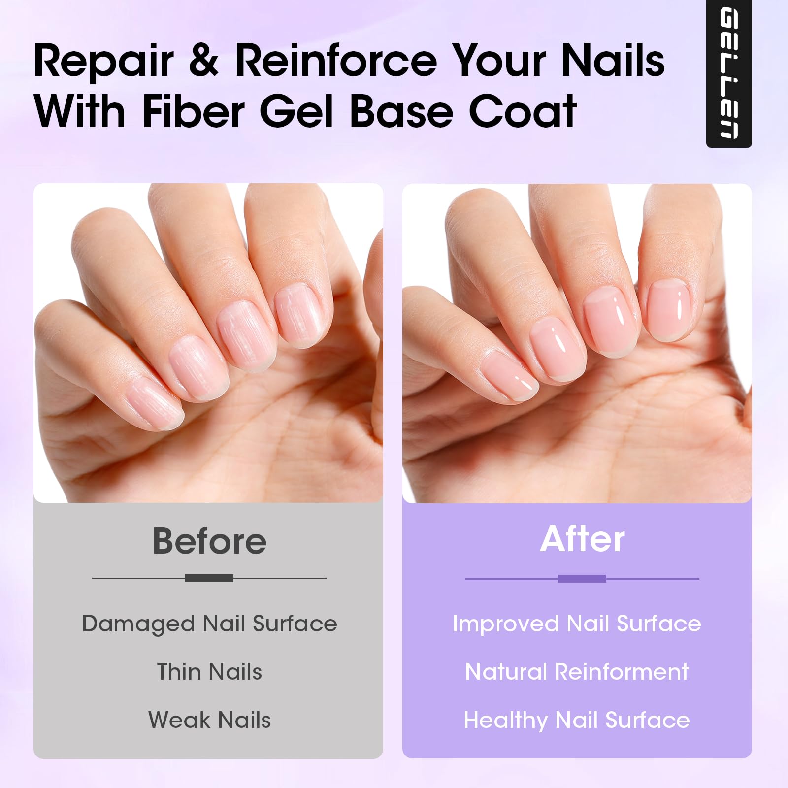 GELLEN Base Gel Fibre: lissage et renforcement facilitant la manucure.