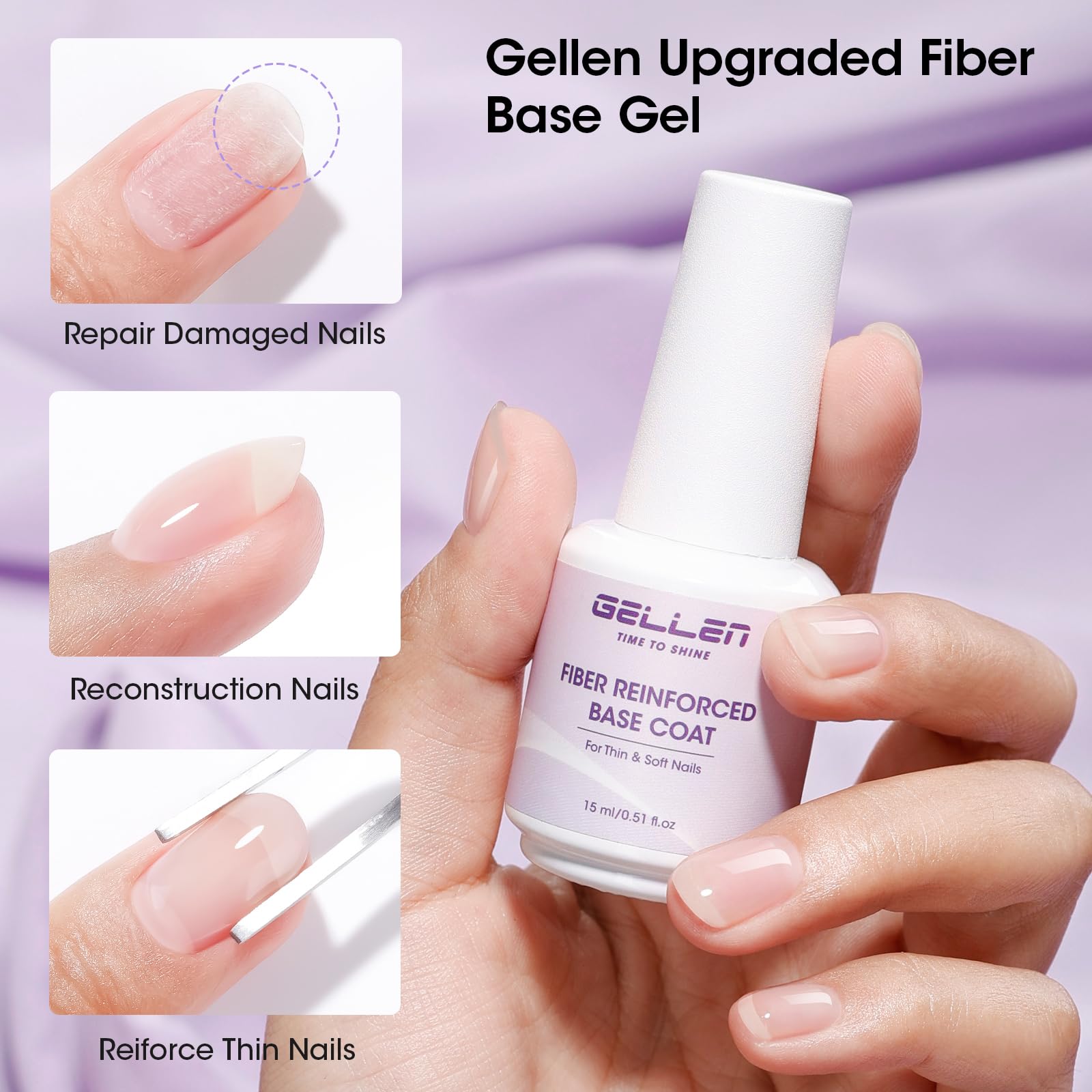GELLEN Base Gel Fibre: fibre de verre invisible pour ongles sensibles sans HEMA.