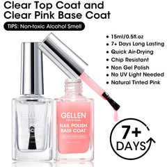 GELLEN Base rose subtile appliquée sur ongles naturels pour une teinte discrète.