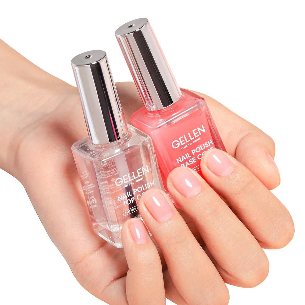 GELLEN Base et Top Coat clair en flacon offrant une base parfaite et une brillance sans UV.