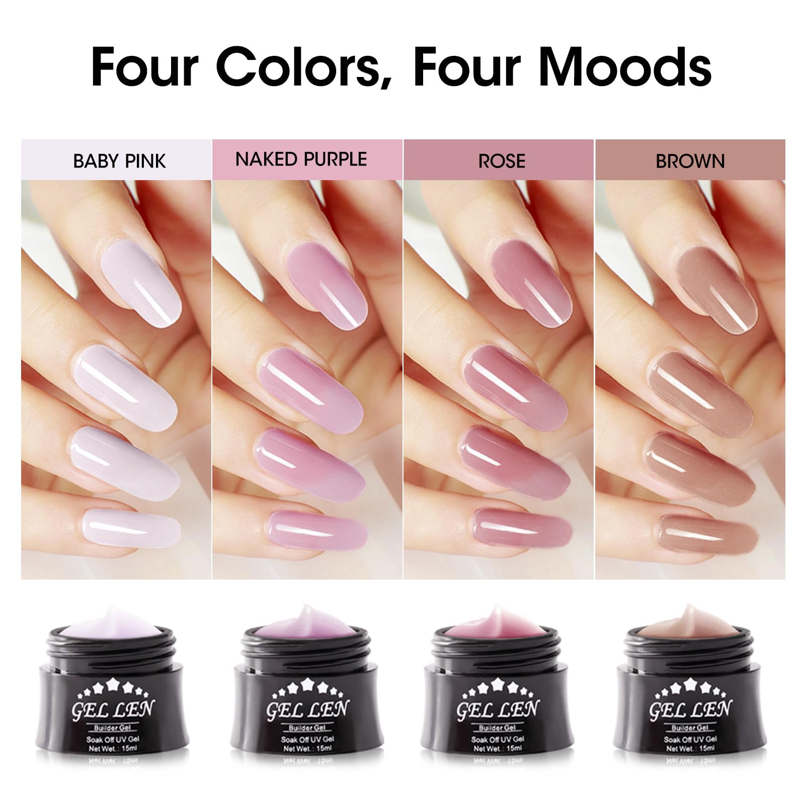 Gellen Gel de Construction kit quatre couleurs: teintes nu et rose pour vos extensions.