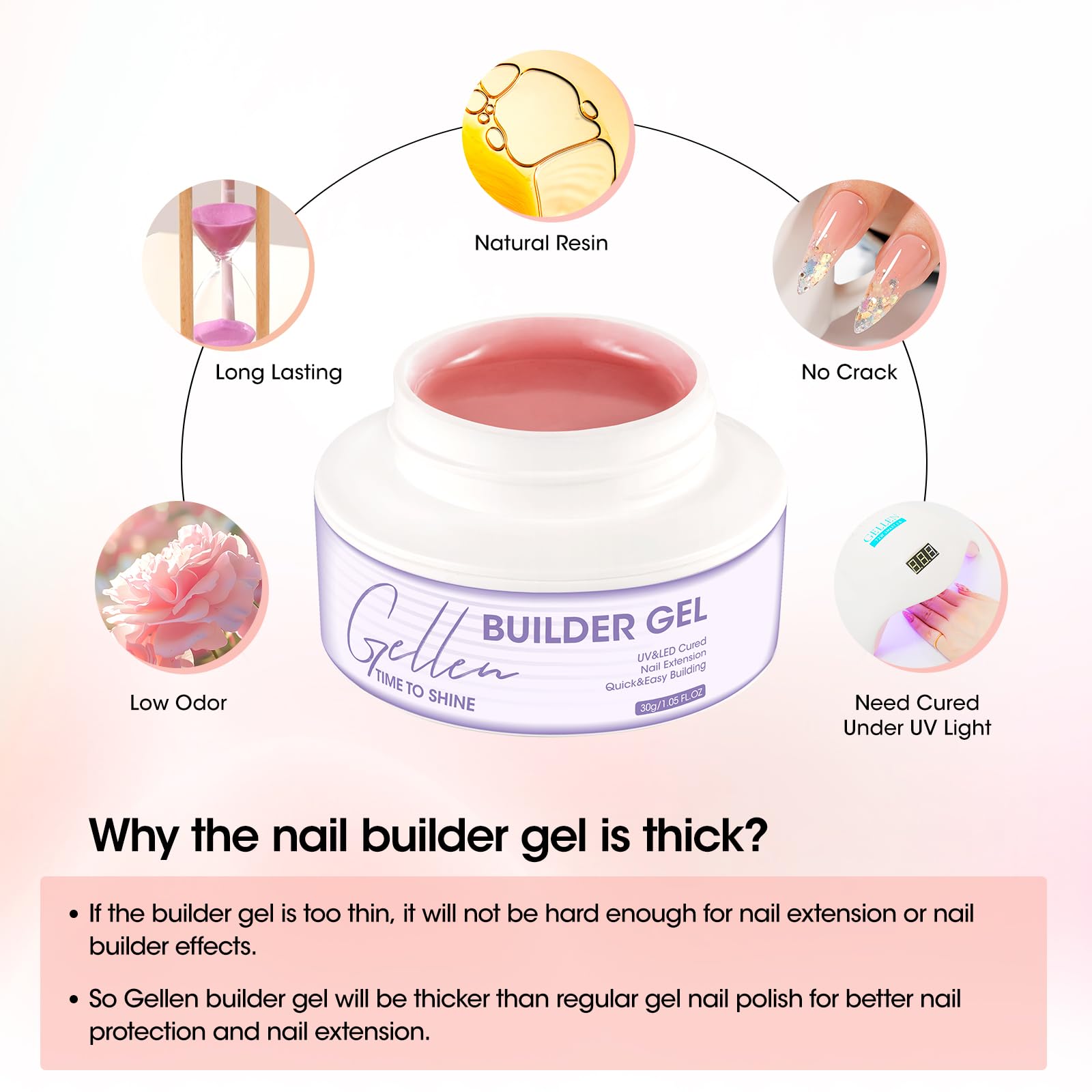 Couche de finition GELLEN pour brillance durable sur les ongles.