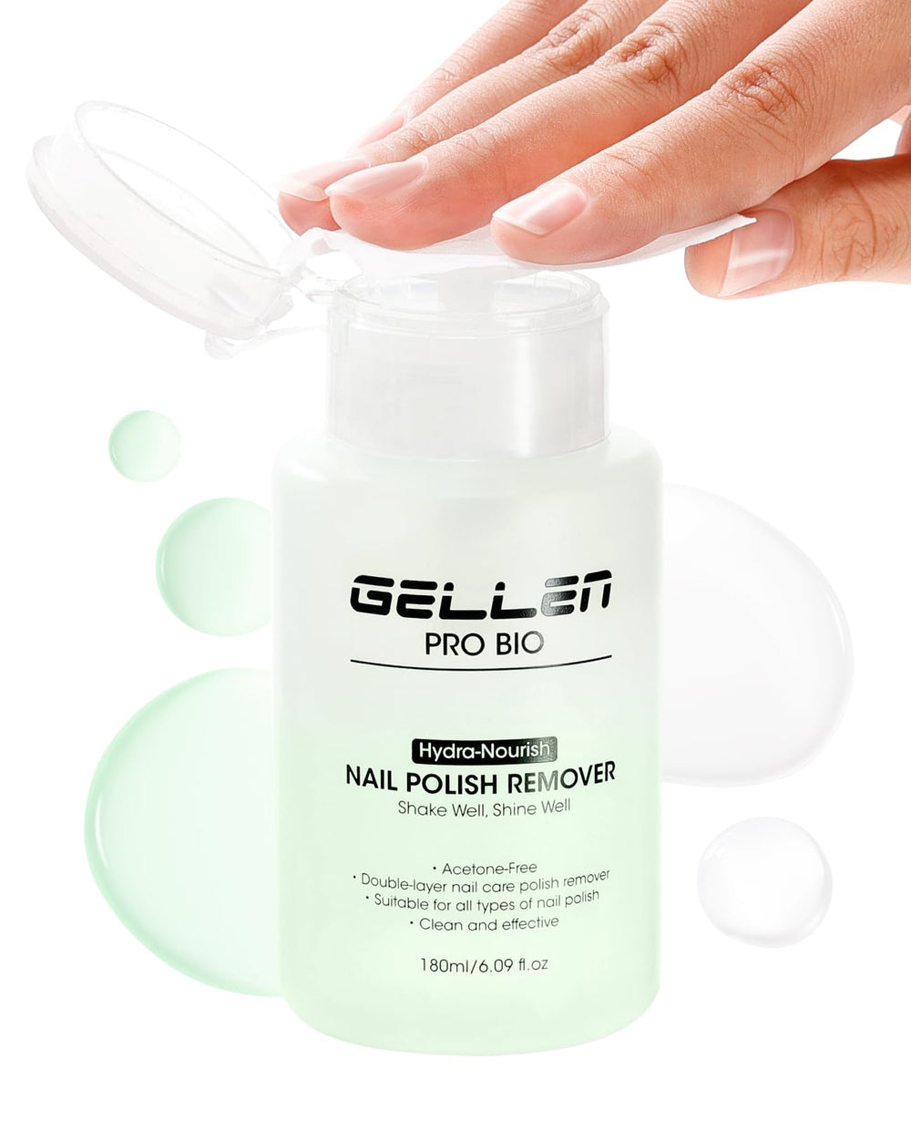 GELLEN démaquillant-vernis bouteille-pompe, usage facile et dosage précis.
