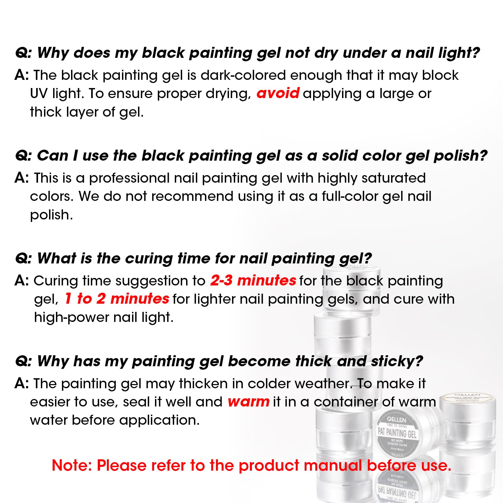 GELLEN gel art noir-blanc pour lignes nettes et finitions lisses