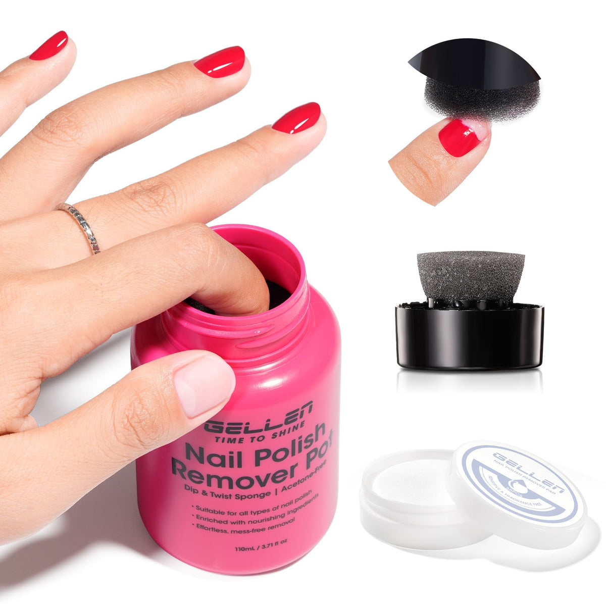 Dissolvant Dip Twist GELLEN avec éponge pour retirer rapidement le vernis sur les ongles