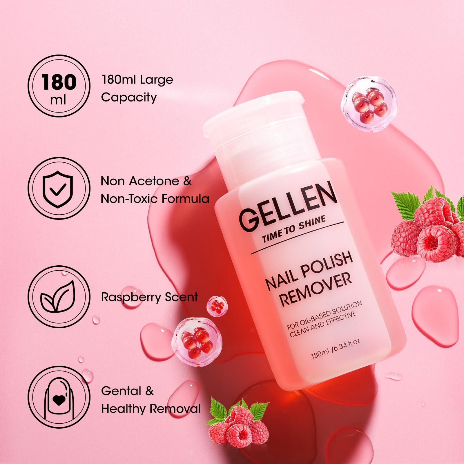Capuchon anti-poussière sur Dissolvant GELLEN Framboise, protection du produit.