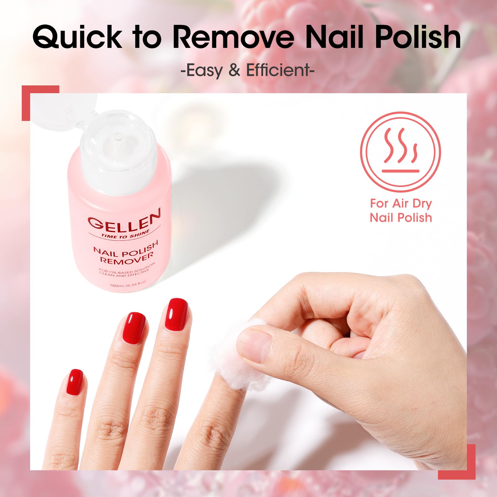 Dissolvant GELLEN Framboise, formule hydratante légère pour les ongles.