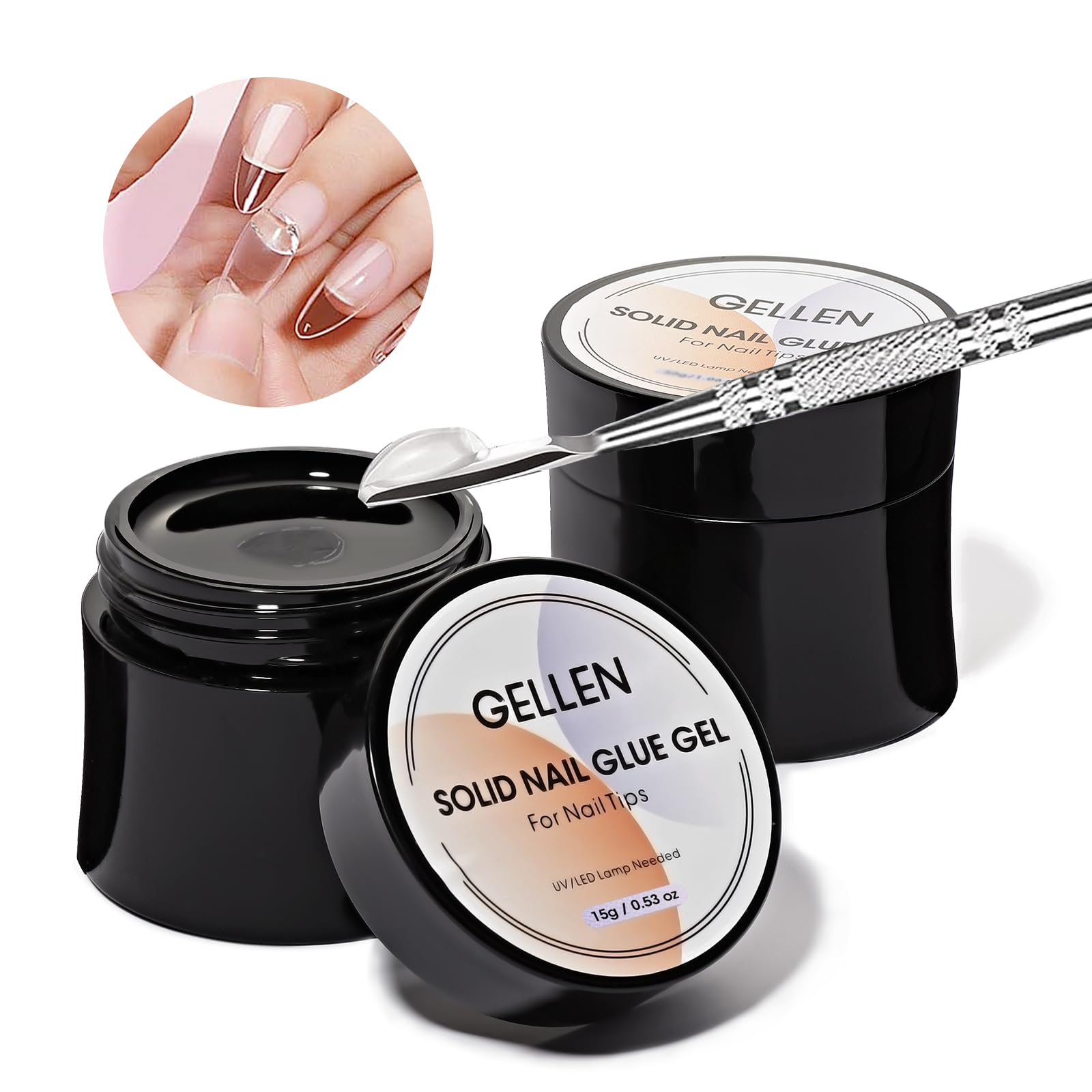 Gellen, emballage et flacon de colle gel solide pour faux ongles