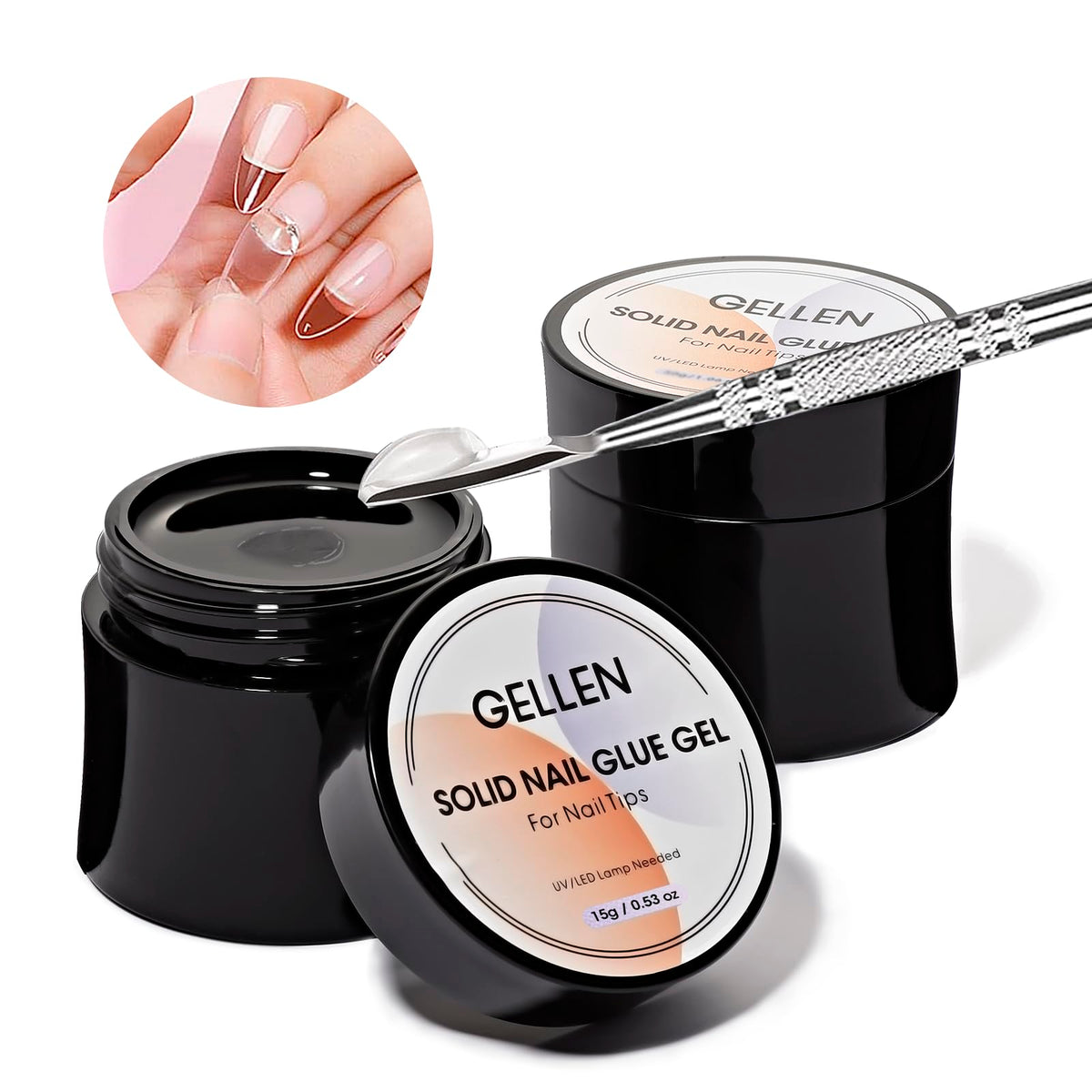 Gellen, emballage et flacon de colle gel solide pour faux ongles