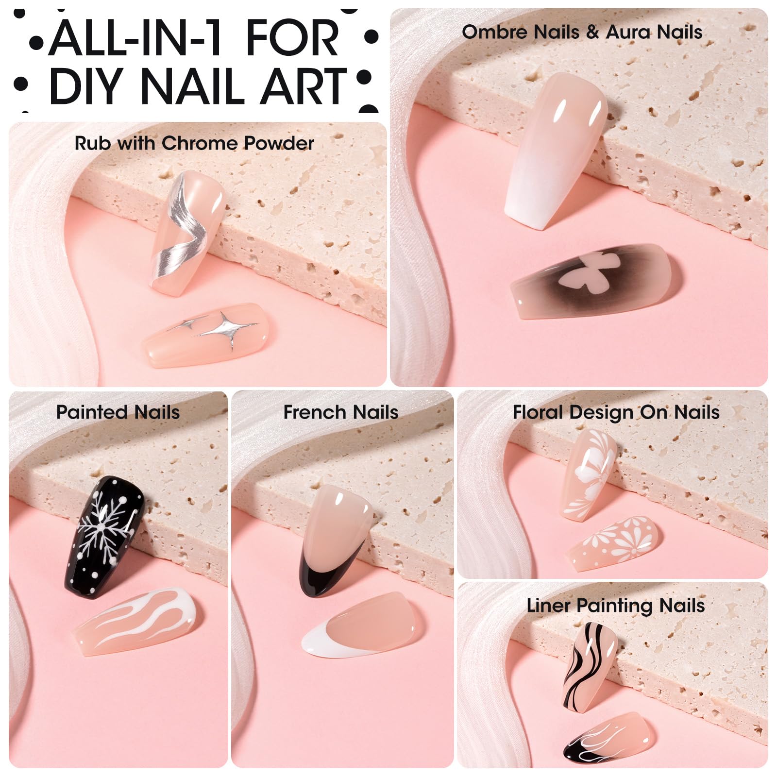 GELLEN gel art pour ongles noir et blanc, transformation facile