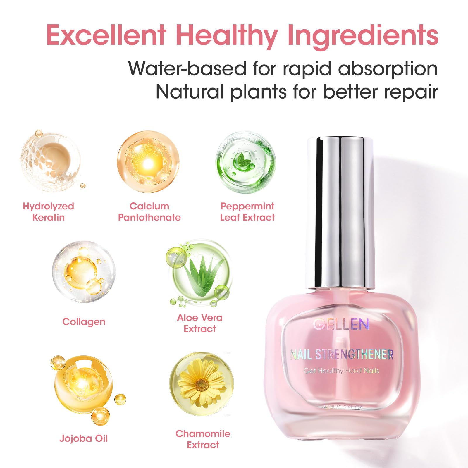 GELLEN Ingrédients-nourrissants-ongles-keratine-calcium: nutrition ciblée pour des ongles plus forts.