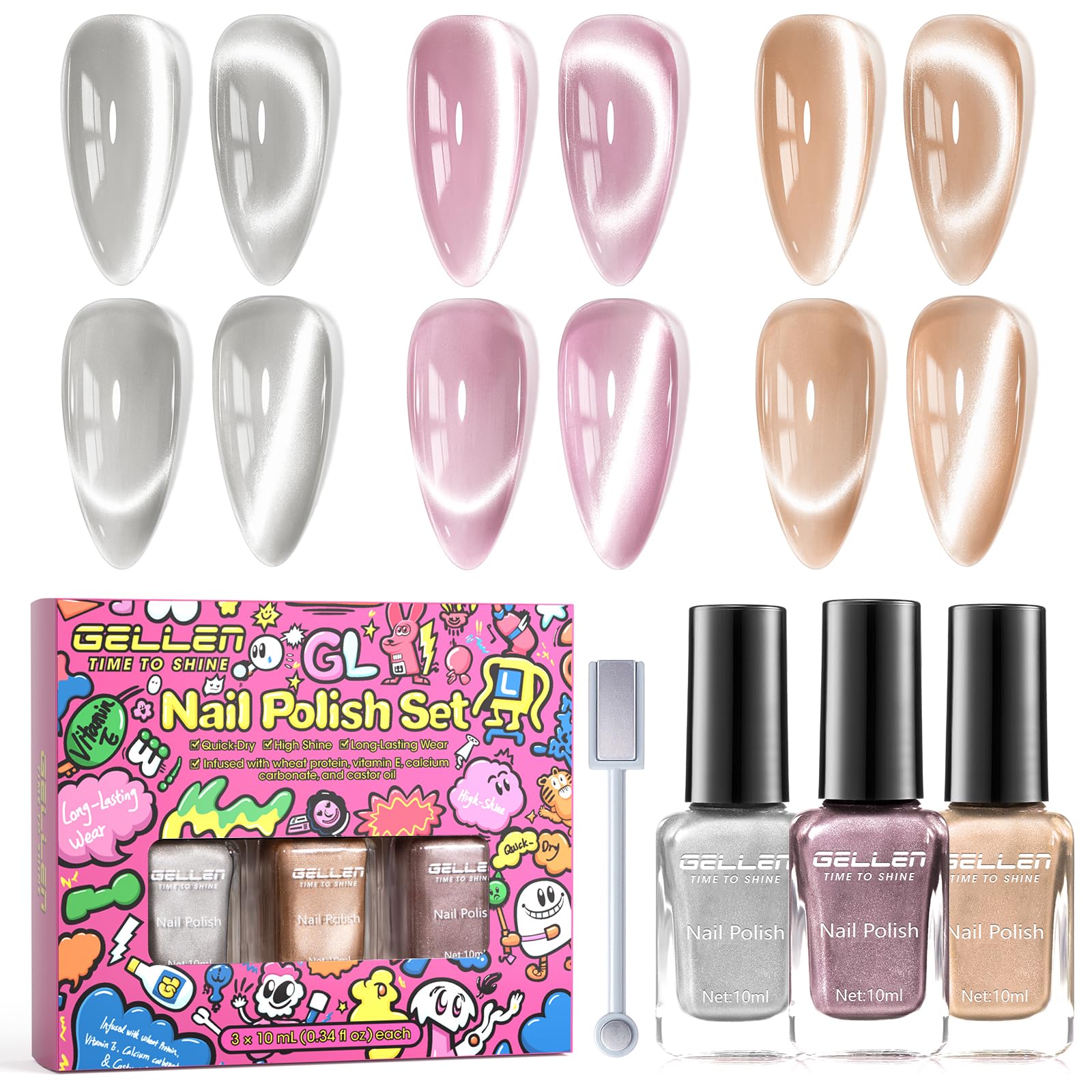 Kit GELLEN vernis cat-eye sec offre un effet 3D sans lampe.