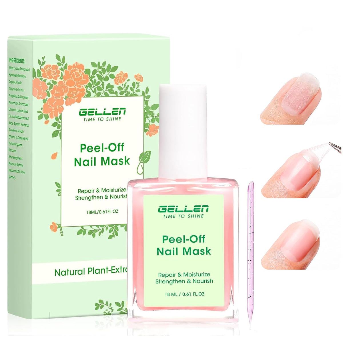Gellen masque ongles pelable rose – bouteille prête à l'emploi sans rinçage