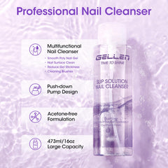 GELLEN nail cleanser used for adhesion prep removes oils for stronger grip.