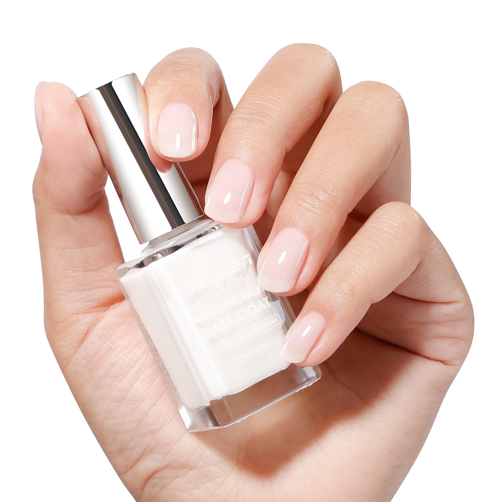 GELLEN 4-en-1 vernis-base lait blanc, éclat naturel sur les ongles.