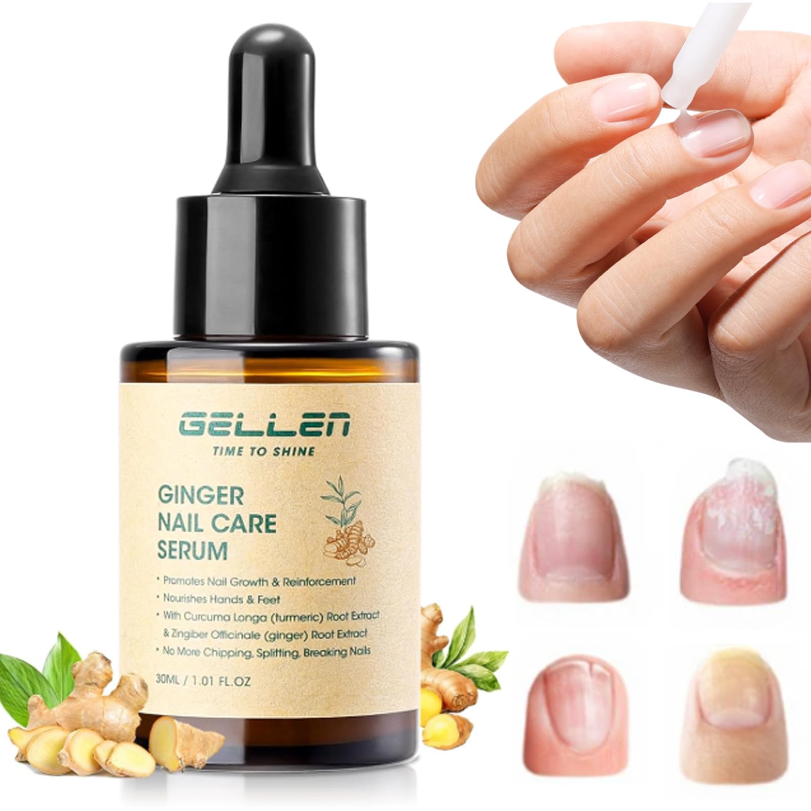 Sérum Gingembre GELLEN dans sa bouteille, soin nourrissant pour ongles forts.