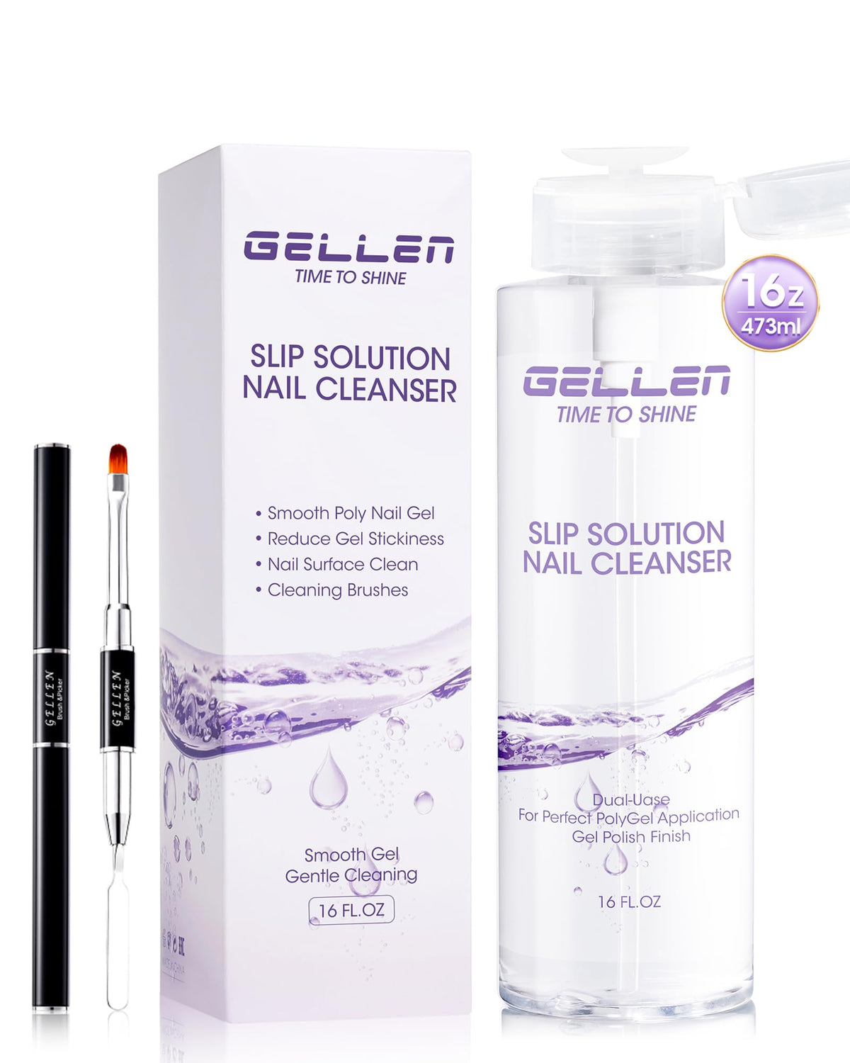 GELLEN solution-glisse-polygel en bouteille pompe 473ml, pratique pour lisser les extensions polygel.