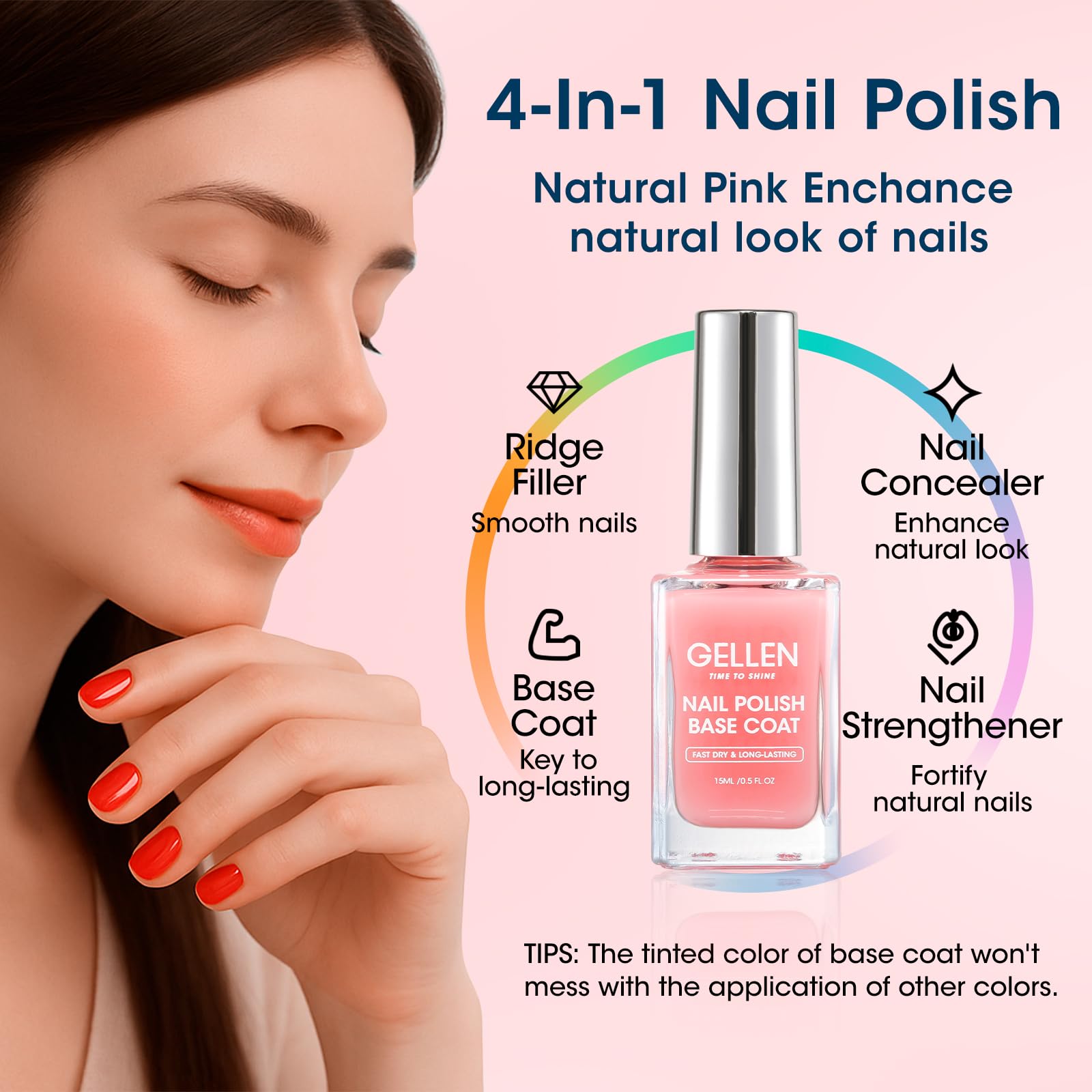 GELLEN Top Coat brillance miroir sur ongles vernis, fini lustré.