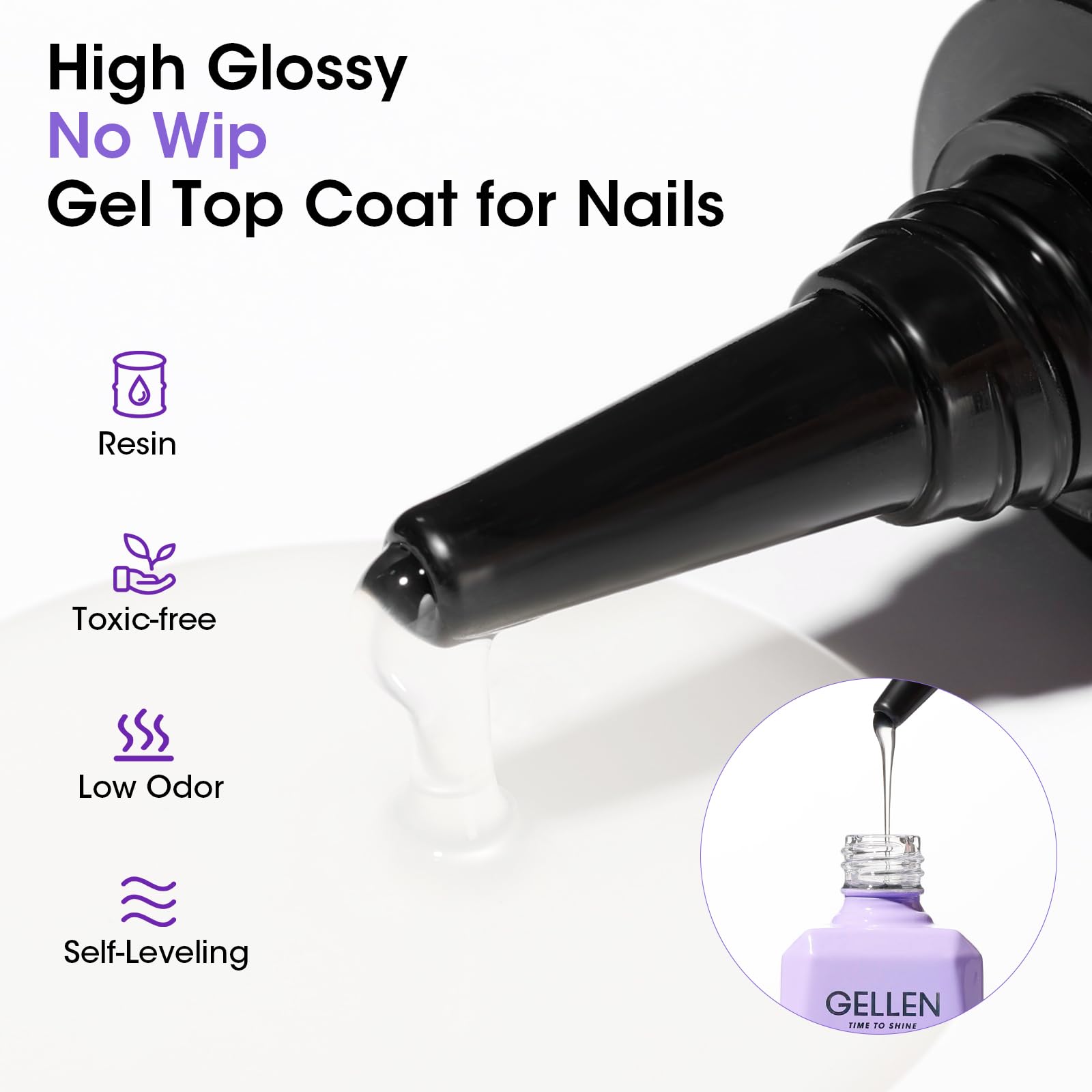 Gellen Top Coat – durcissement UV/LED, durabilité renforcée.
