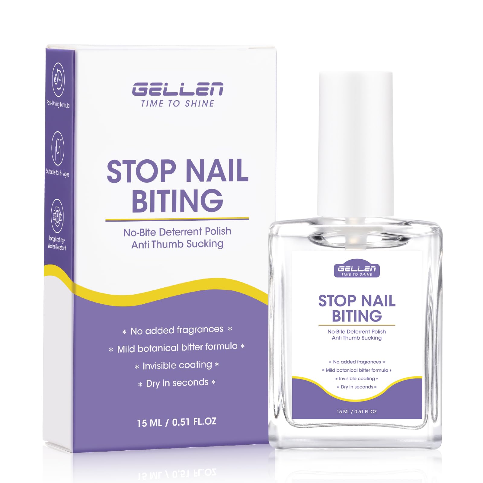 GELLEN vernis anti-morsure sur ongles en flacon, réduction du rongement possible.