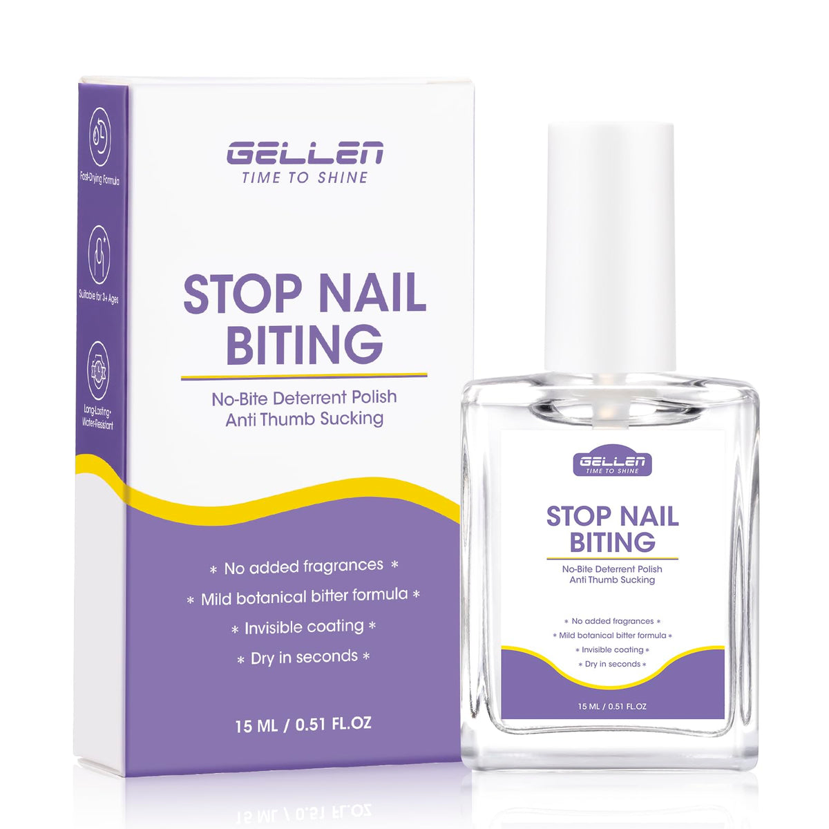 GELLEN vernis anti-morsure sur ongles en flacon, réduction du rongement possible.