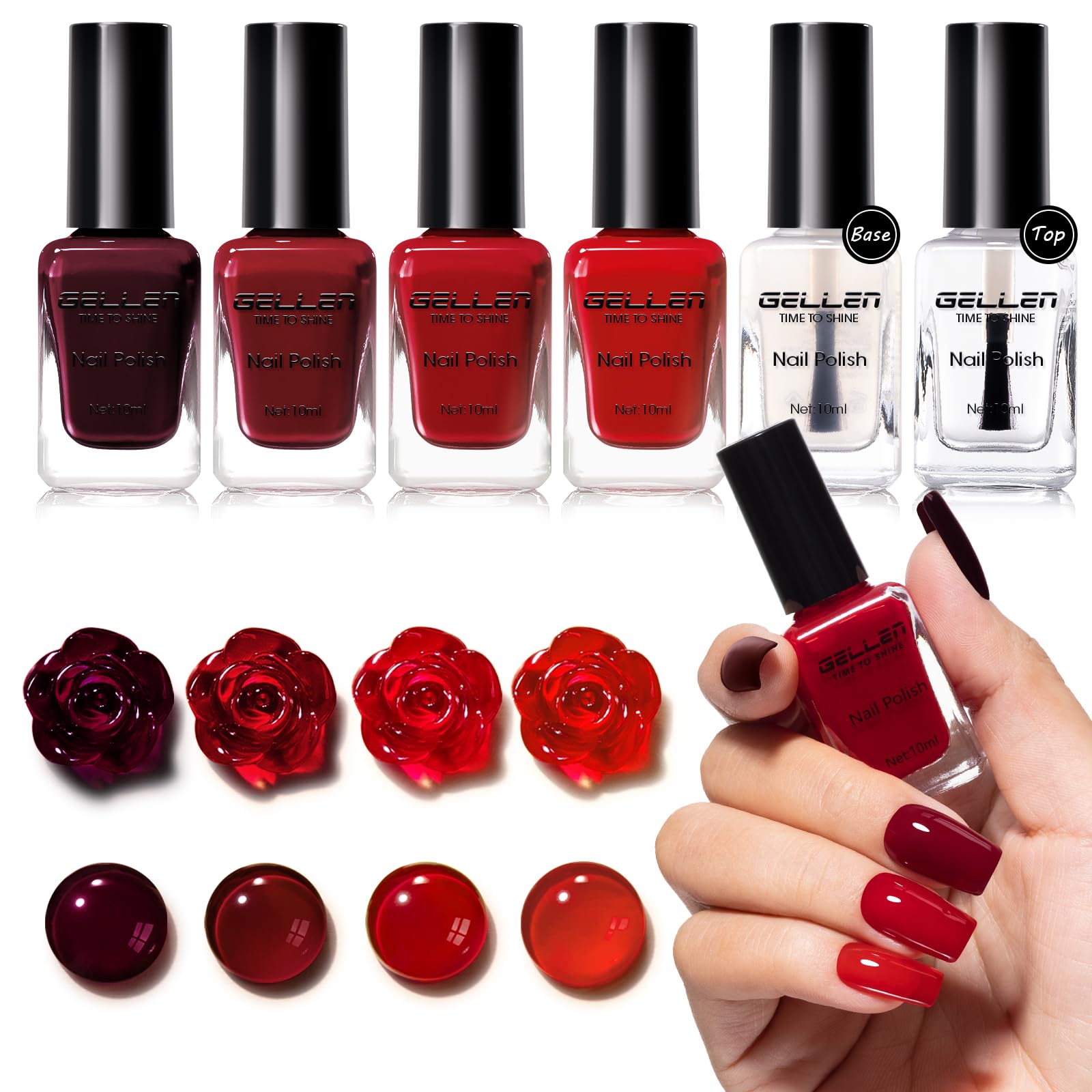 Vernis GELLEN rouge foncé en flacon, éclat durable pour salon à domicile