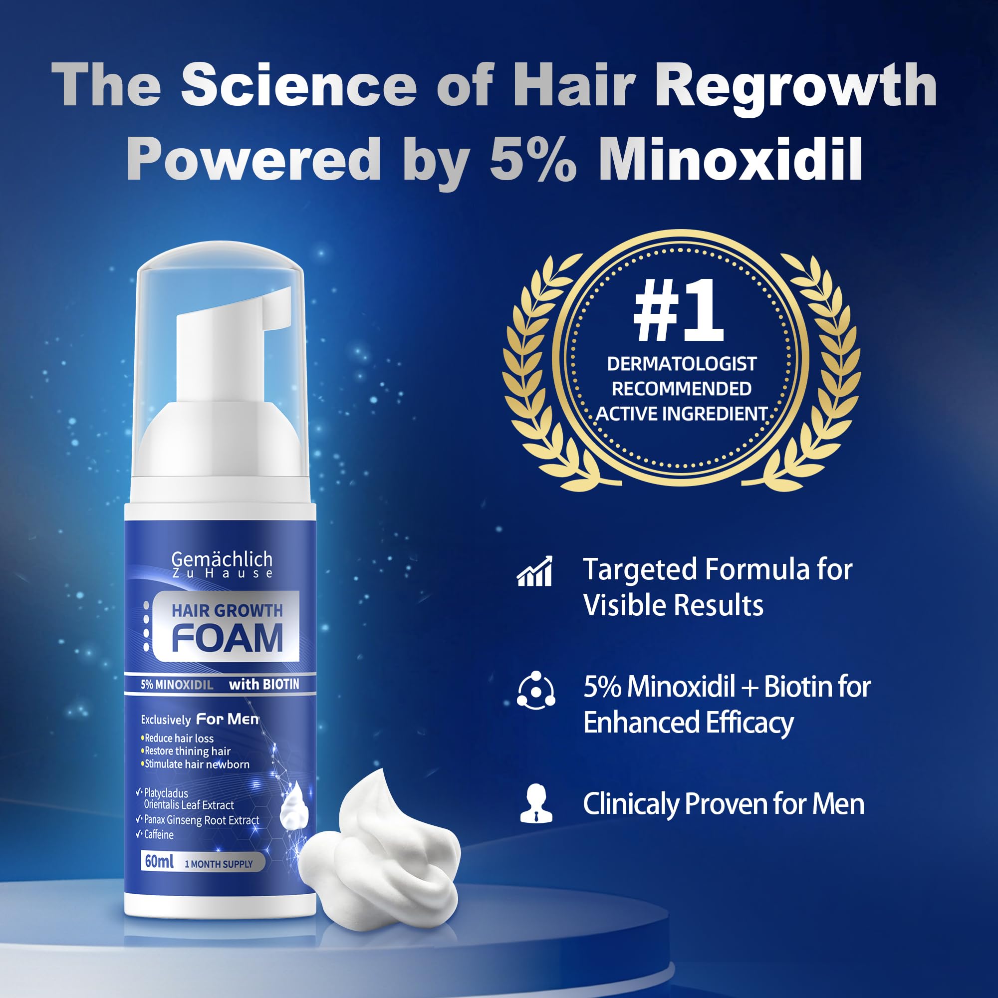 Application rapide de la mousse Minoxidil sans résidu gras.