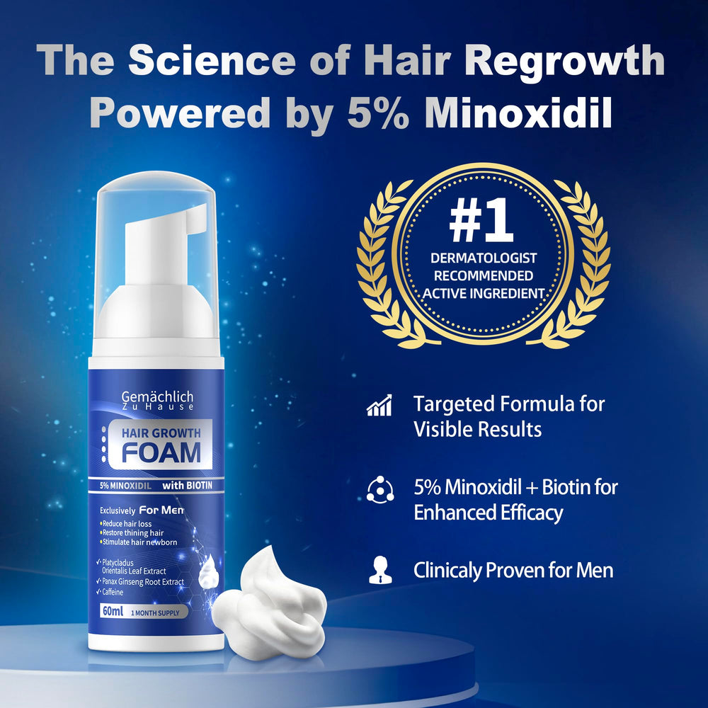 Application rapide de la mousse Minoxidil sans résidu gras.
