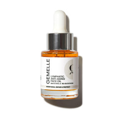 GEMELLE huile visage lymphatique anti-âge — bouteille 15ml prête pour le rituel quotidien.