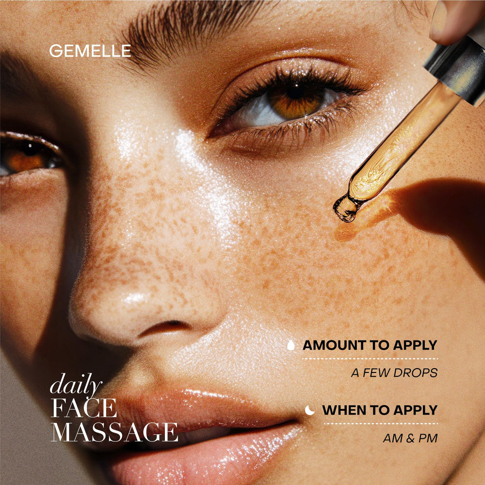 GEMELLE huile visage lymphatique anti-âge — rituel massage facial avec huile.