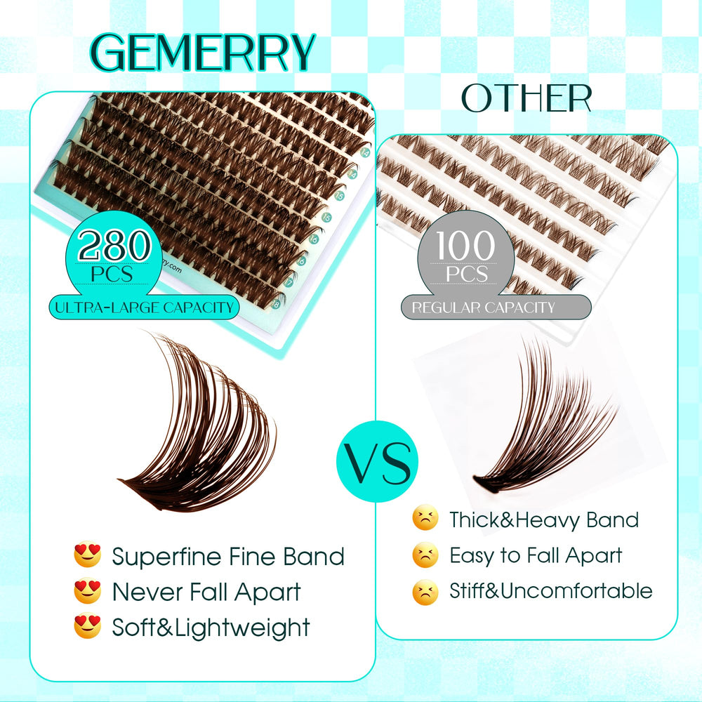 GEMERRY Brown Lash Clusters: courbure stable qui garde sa forme durable