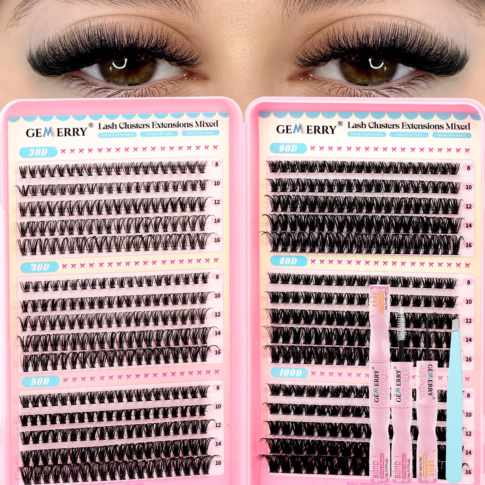 GEMERRY ensemble cils 565pcs, variété 30D à 100D pour divers regards