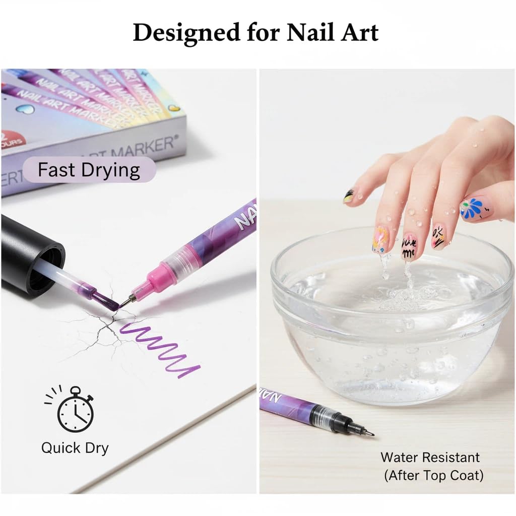 Gemsanva Stylo Art Ongles imperméable à l'eau, fini résistant